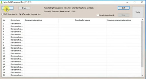 6. Tekan Tombol Start Apabila Msm8x39DownloadTool.exe muncul