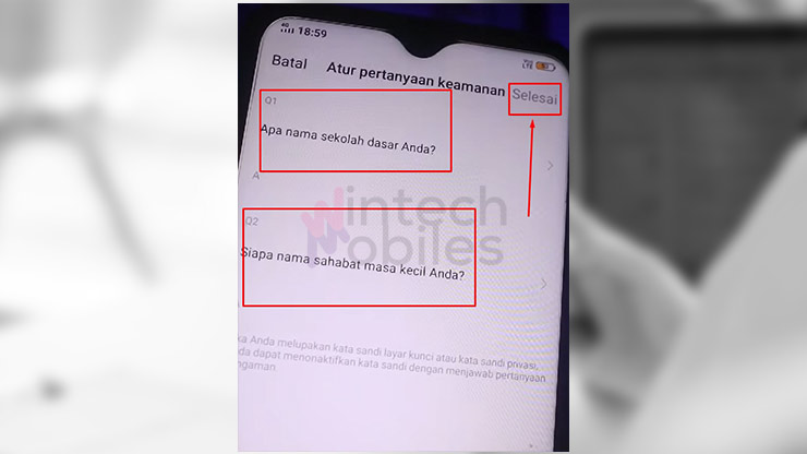 Berikutnya atur Pertanyaan Keamanan sesuai dengan instruksi pada kolom