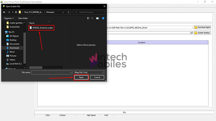 Kemudian pilih MT6582 Android Scatter Txt dan klik Open