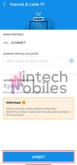 Klik Lanjut Bayar Iconnet Lewat DANA