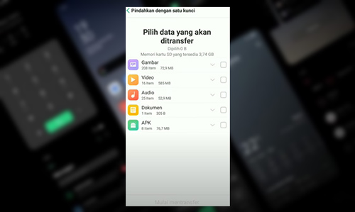 Pilih Data Penyimpanan Internal yang Ingin Dipindah Ke Kartu SD