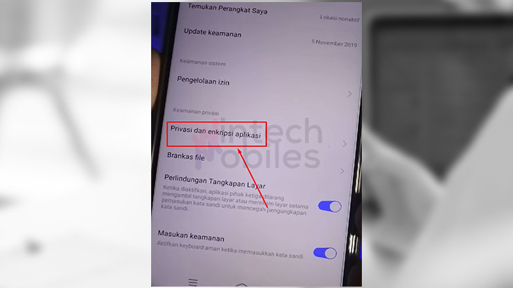 Selanjutnya masuk ke menu Privasi dan Enkripsi Aplikasi HP Vivo Y12