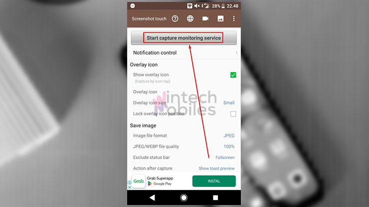 Silahkan tap Start Capture Monitoring Service di bagian atas tampilan