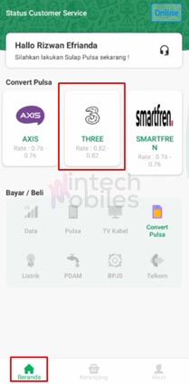 cara transfer pulsa tri ke DANA