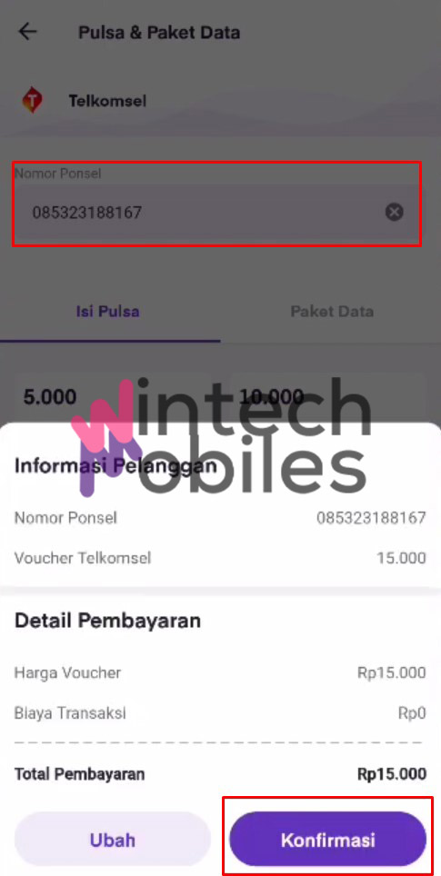 klik konfirmasi nomor