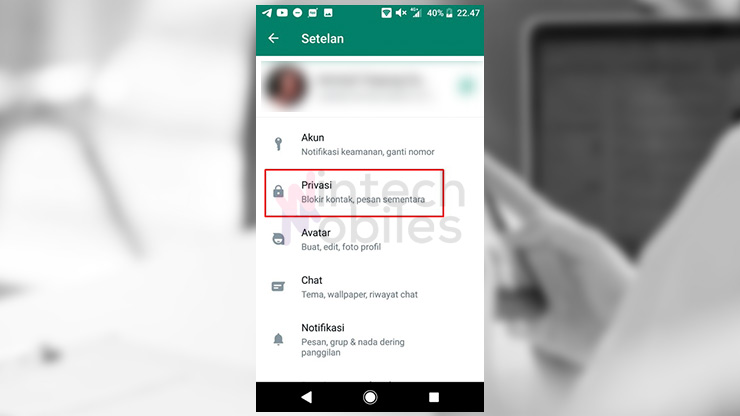 silahkan masuk ke menu Privasi