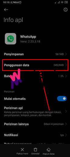 3. Pilih Penggunaan Data