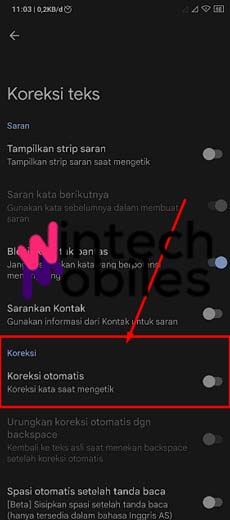 7. Bagian Autocorrect Matikan