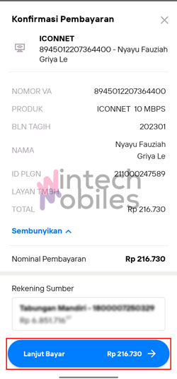 Konfirmasi Pembayaran Iconnet Lewat Livin Mandiri