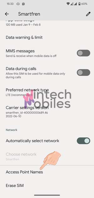 Pilih APN atau Access Point Name