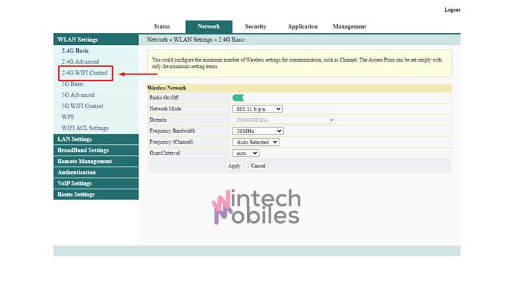 Pilih Menu Wifi Control