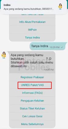 pilih paket yang akan di unreg