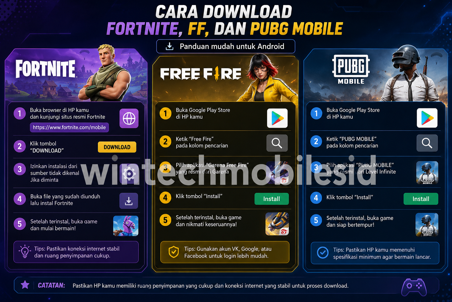 Download Fortnite, FF, dan PUBG Mobile