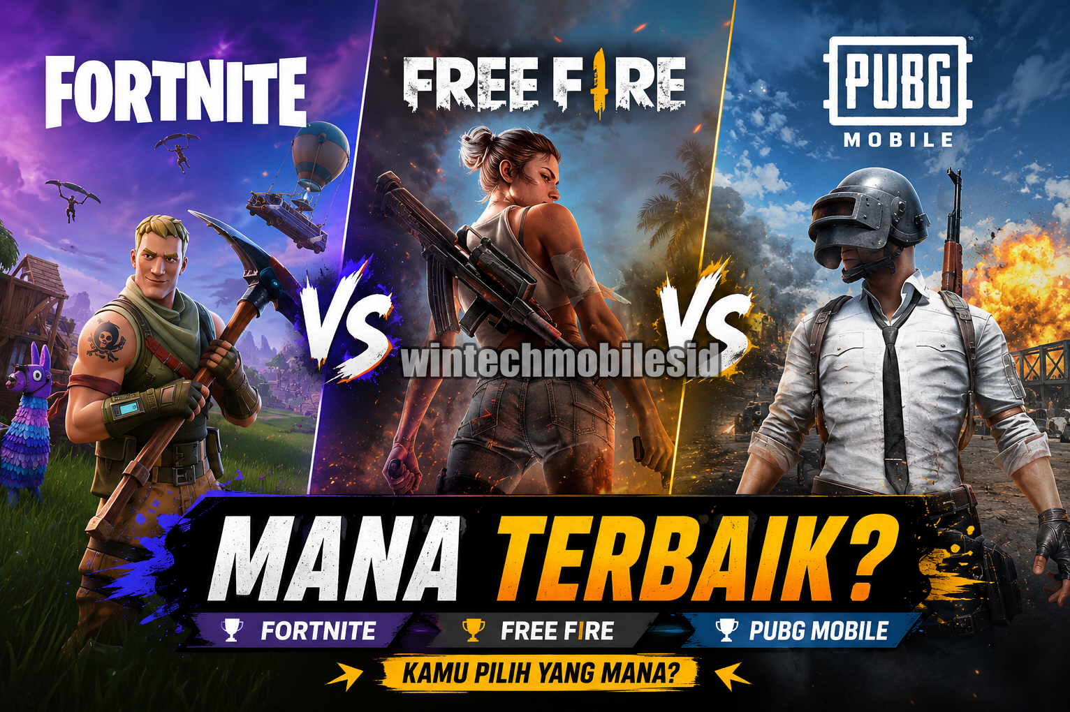 Fortnite vs Free Fire vs PUBG Mobile