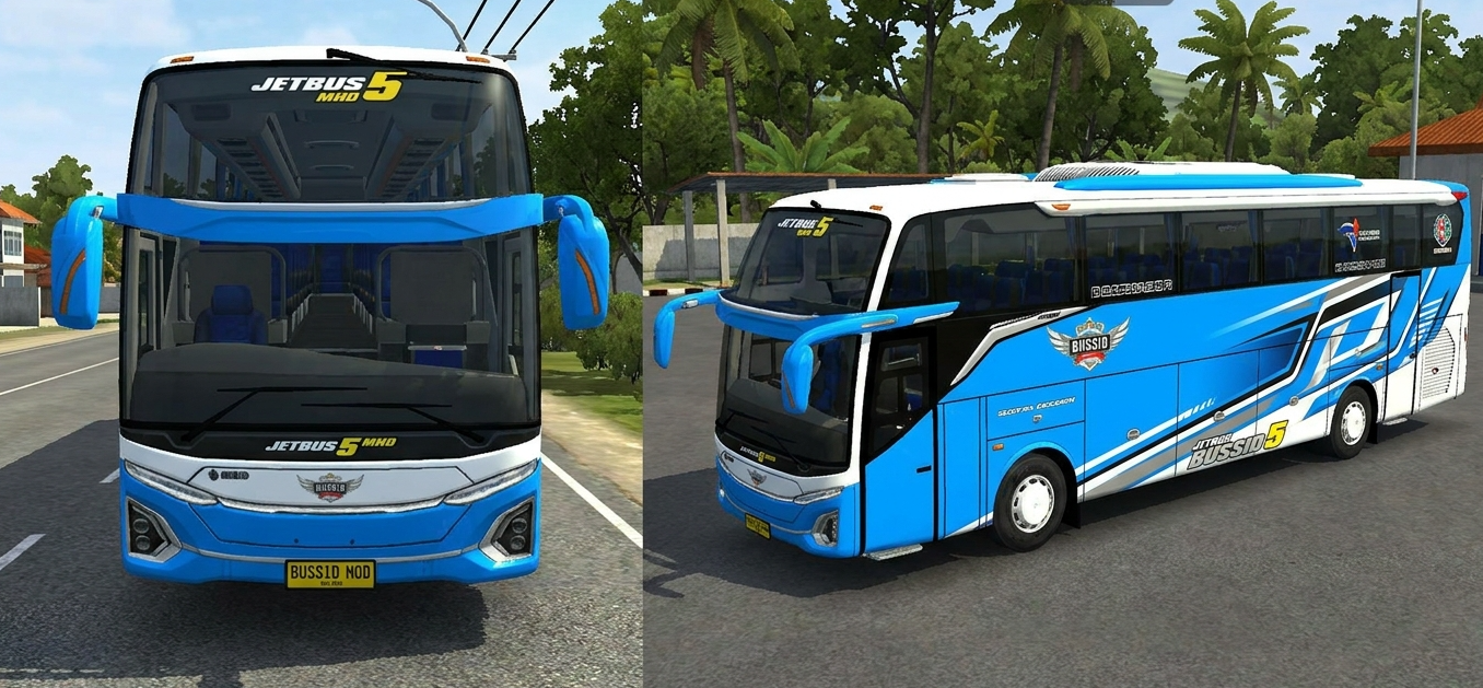 Download Mod BUSSID Jetbus 5 Terbaru Full Animasi 2 Mod BUSSID Jetbus 5 MHD tampak samping dan depan